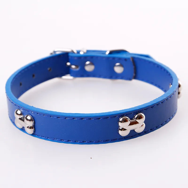 Bone Leather Reflective Pet Dog Collar for Small Large Dogs  ourlum.com   