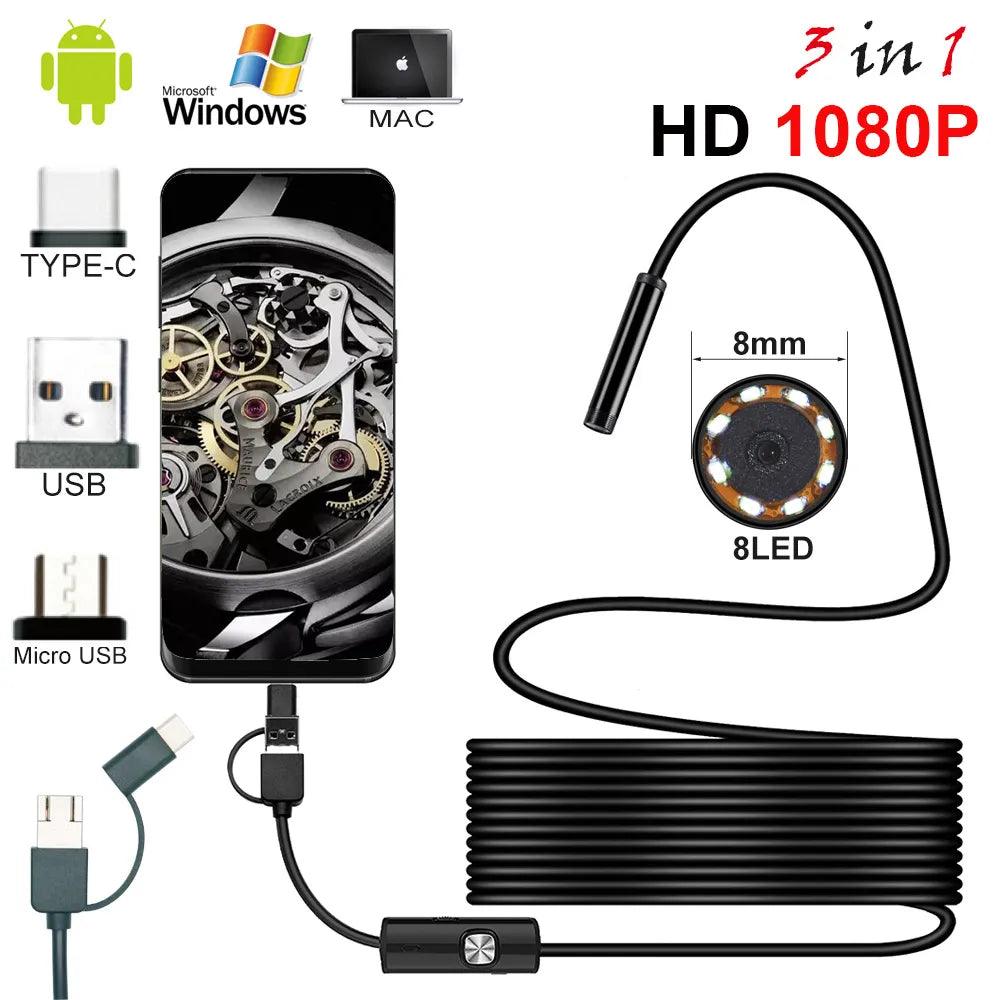 USB Endoscope Camera: Waterproof Borescope with LED Lights - High Definition Inspection Camera  ourlum.com Soft Cable 1m 