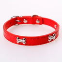 Bone Leather Reflective Pet Dog Collar for Small Large Dogs  ourlum.com Red S 