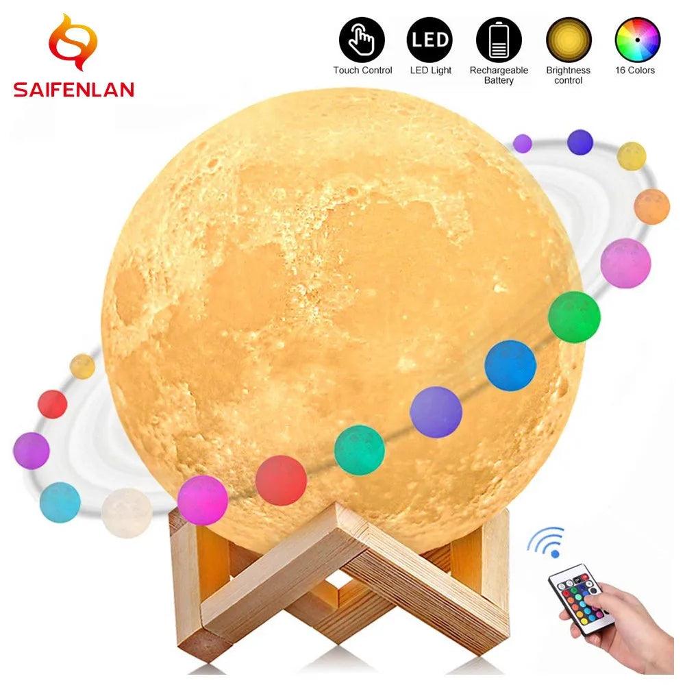 Dropship 3D Print Moon Lamp Moonlight Colorful Touch USB Led Night Light Rechargeable Nightlight Home Decor Creative Gift  ourlum.com   