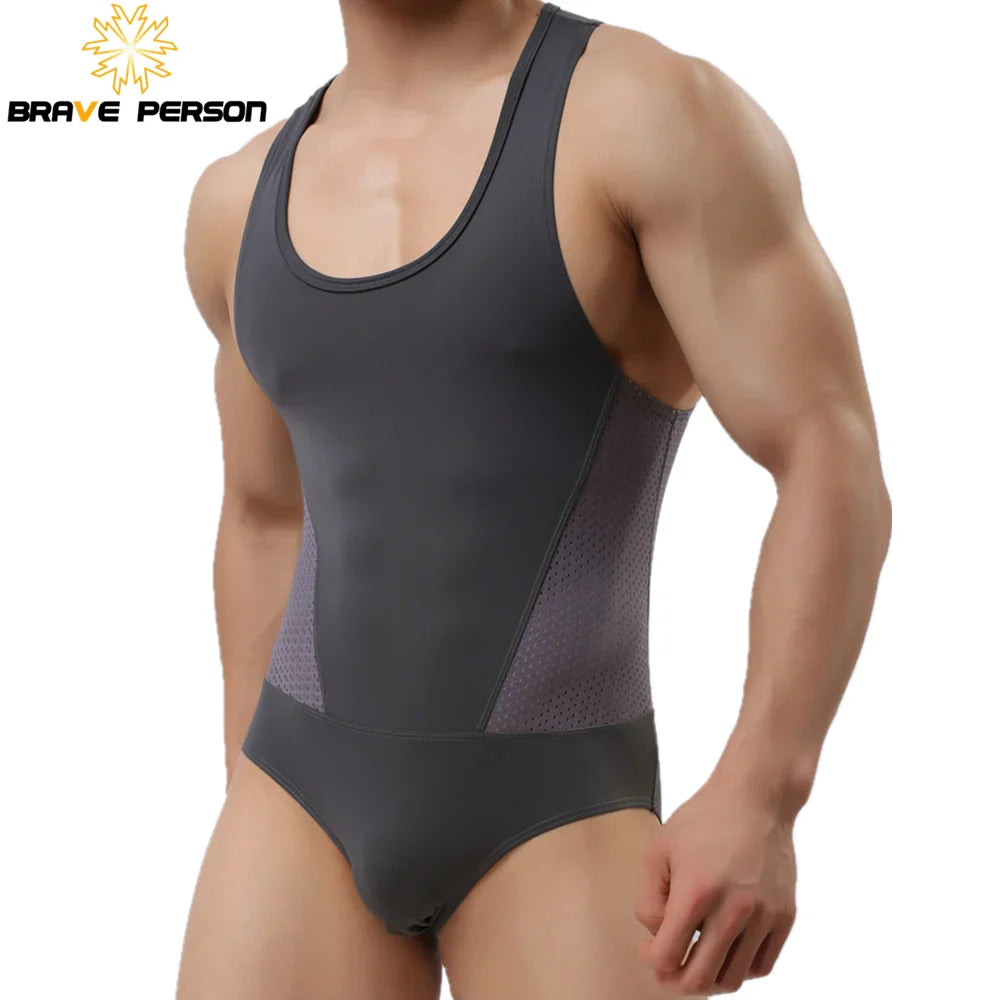 Brave Person Bodysuits Men High Elasticity One-piece Shapers Men's Leotard Slim Corrective Body Building Men Singlet Underwear