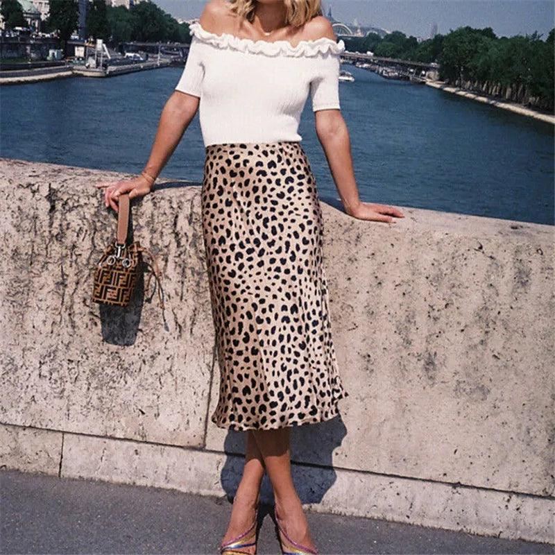 Leopard Print Midi Skirt: Wild & Flattering High Waist A-line Style  ourlum.com   