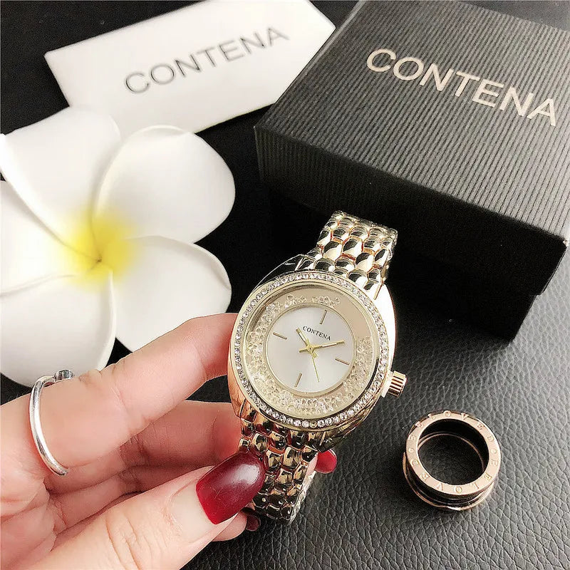 Luxury Gold Rhinestone Women's Watch with Stainless Steel Bracelet - Contena Quartz Fashion Timepiece for Women  OurLum.com   