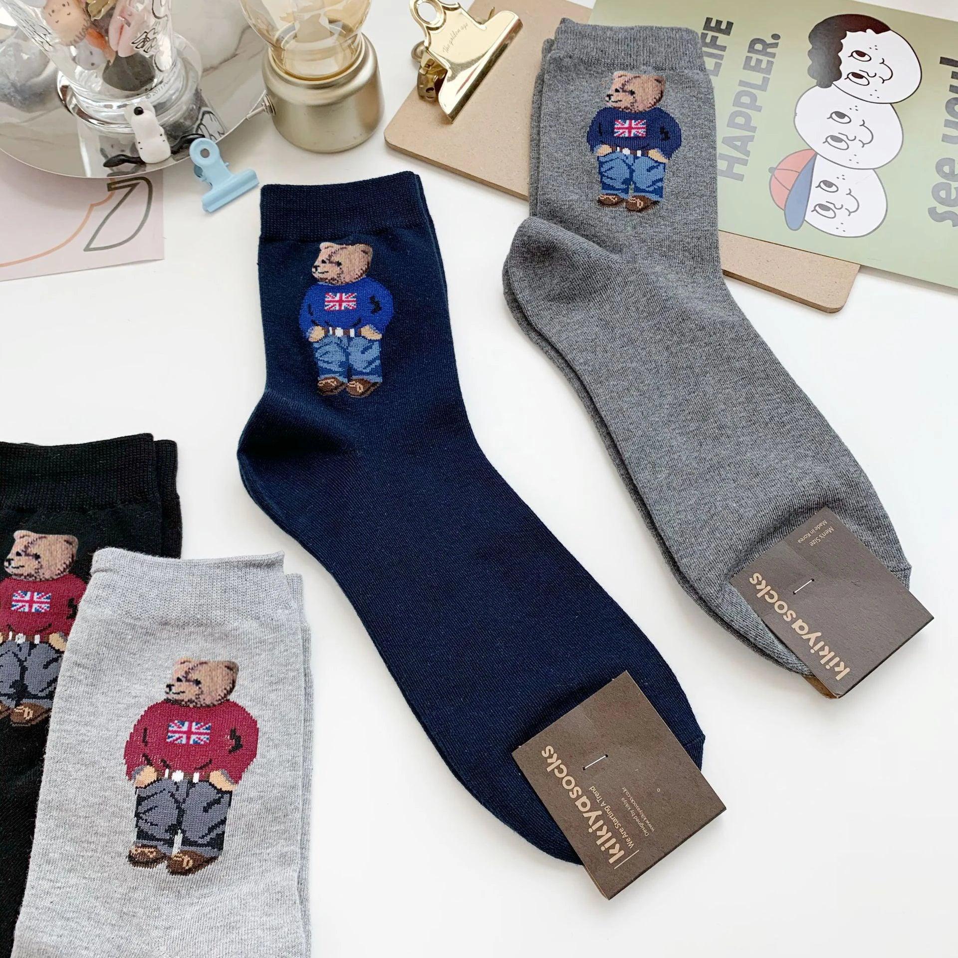 Whimsical Gentleman Bear Men's Socks - Cozy Cartoon Style  Our Lum   