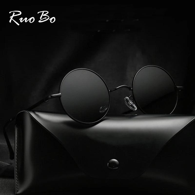 Stylish RUOBO Polarized Round Metal Sunglasses for Men & Women - UV400 Protection for Outdoor Activities