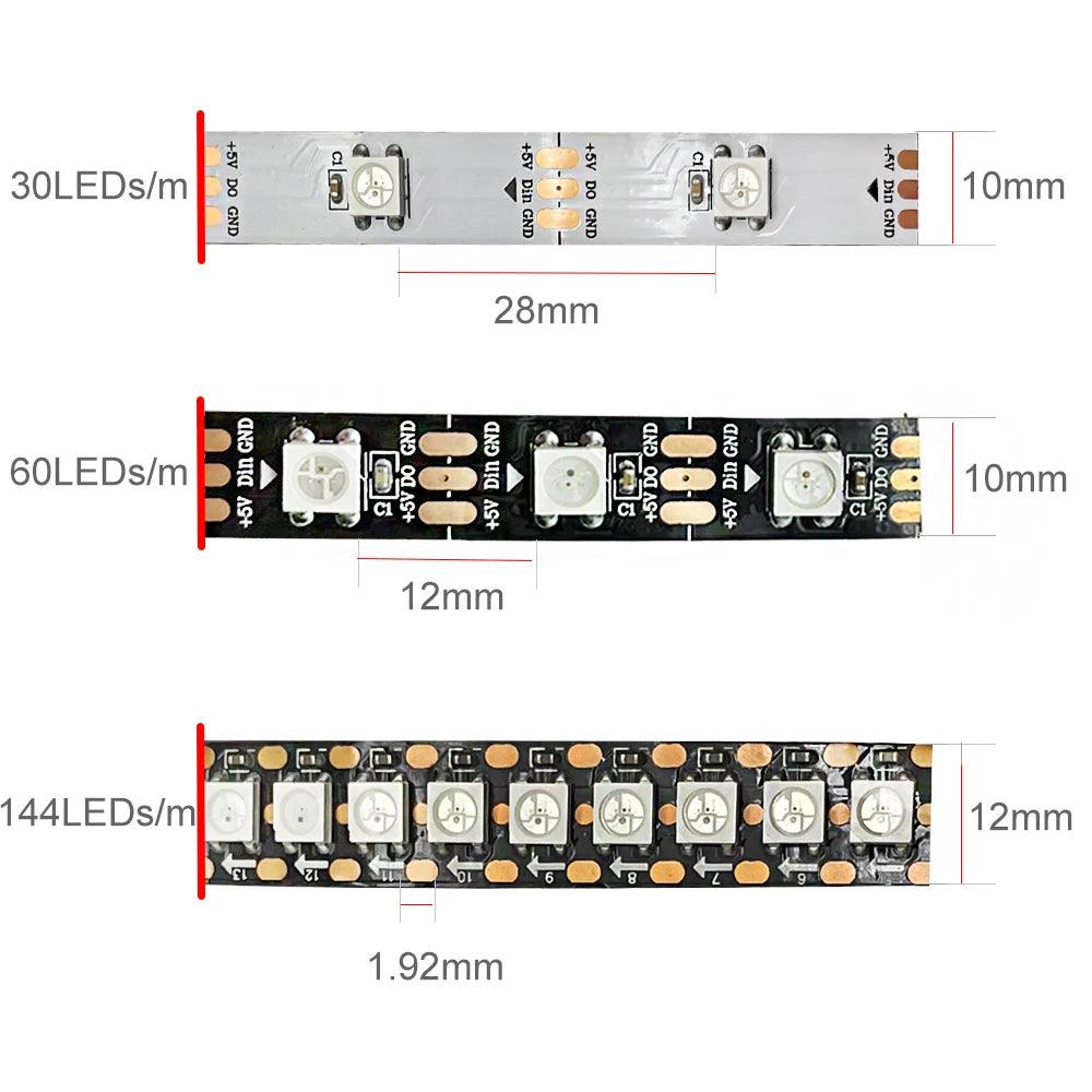 Individually Controllable Smart LED Pixel Strip Light - 5m Roll, 30/60/144 LEDs/m, IP30/IP65/IP67 Protection, 5050RGB - DC5V  ourlum.com   
