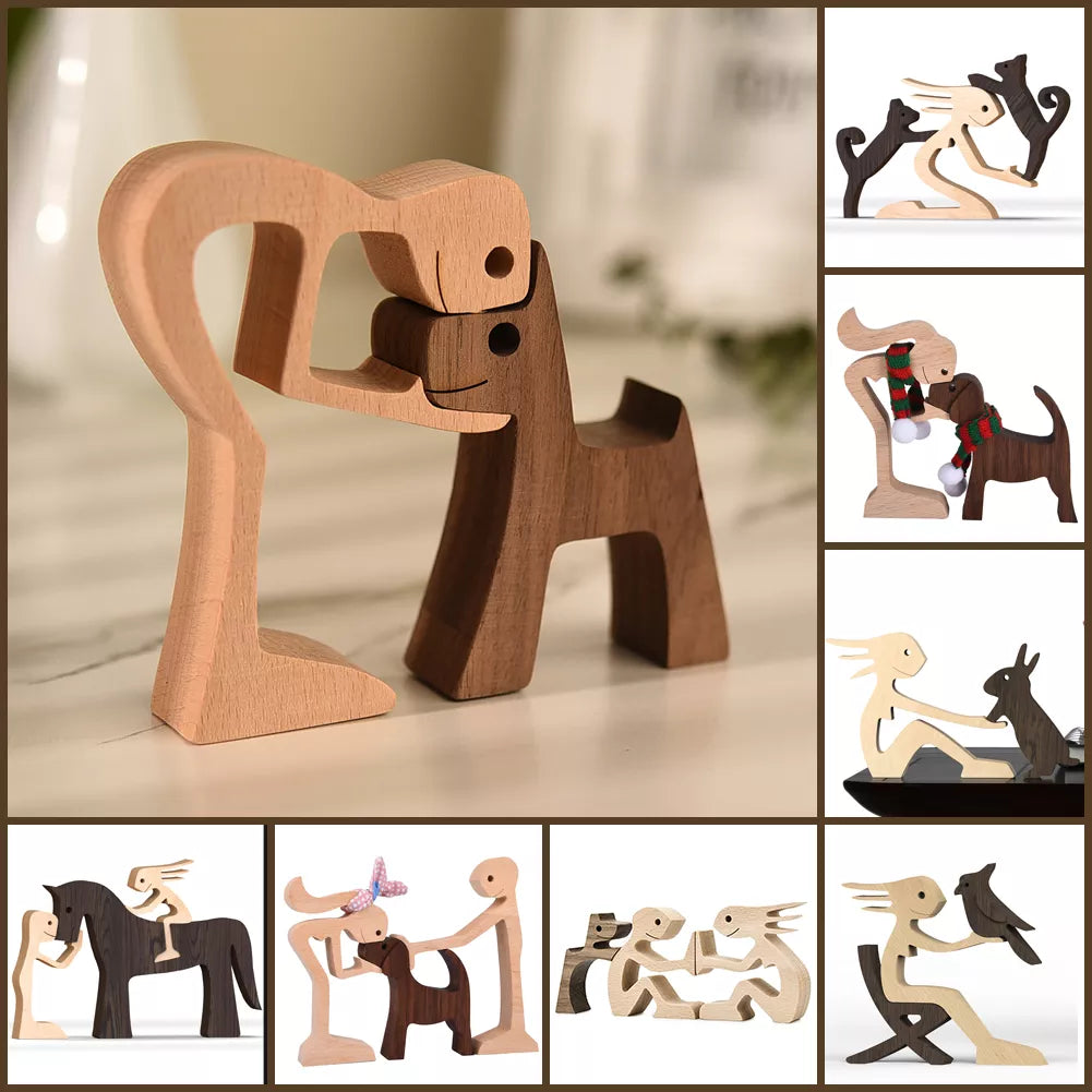 Wood Dog Craft Figurine: Hand-Carved Family Puppy Ornament  ourlum.com   