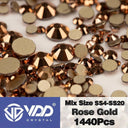 Crystal Gold Mix Size Flatback Rhinestones for DIY Nail Art  ourlum.com Rose Gold Mix Size(1440Pcs) 