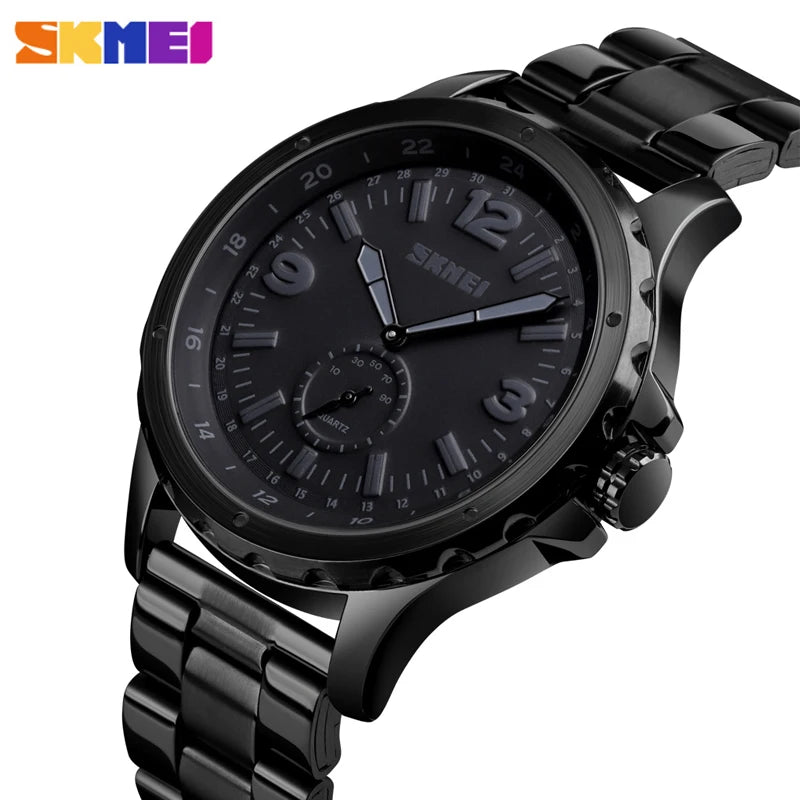 Luxurious SKMEI Men's Black Steel Quartz Watch - Waterproof Classic Wristwatch  OurLum.com   