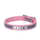 Reflective Leather Personalized Dog Collar with Custom Engraved ID Tag  ourlum.com pink XS Neck 20-26 cm United State