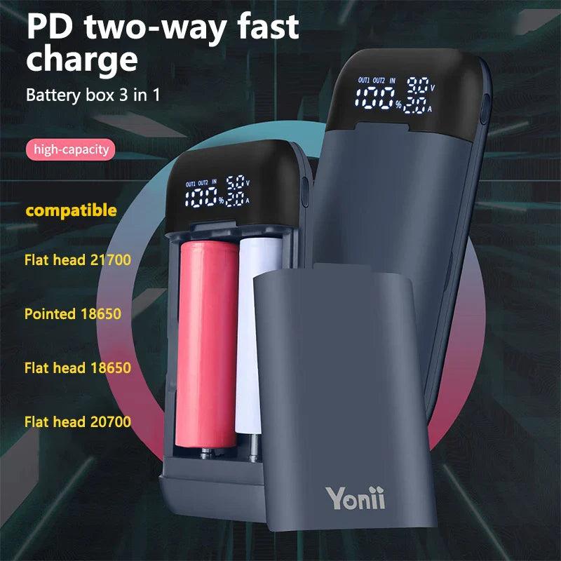 18650 Battery Charger Case DIY Power Bank Box QC3.0 PD Portable 18W Fast Charging Case for 18650 217000 20700 Lithium Batteries