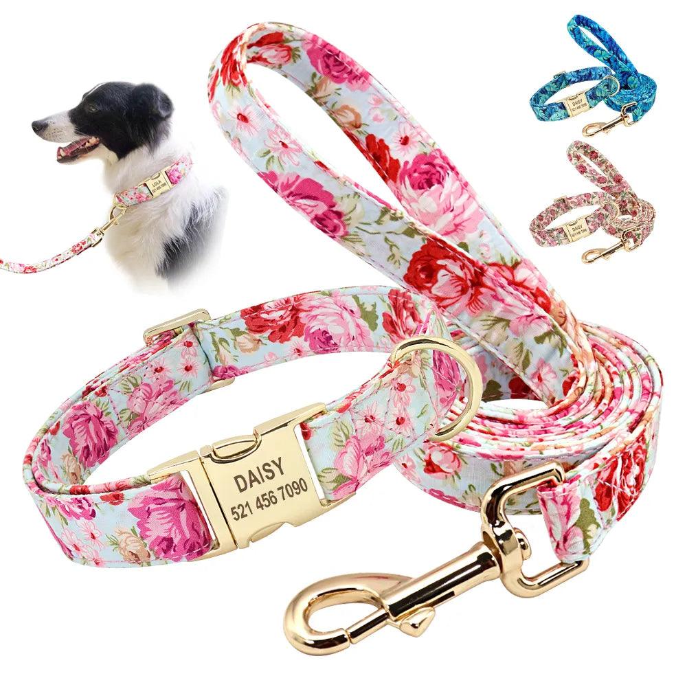 Personalized Custom Nylon Dog Collar Leash Set Engraved Nameplate Stylish All-Season Safety Pet Collar  ourlum.com   