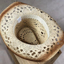 2021 Natural Straw Cowboy Hat Women Men Handmade Weave