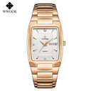 Square Luxury Men's Watch with Automatic Date Display Stainless Steel Gold Quartz Wristwatch  ourlum.com rose white United State 