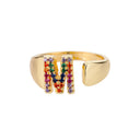 Rainbow Zircon Letter Rings For Women Fashion Jewelry 2024