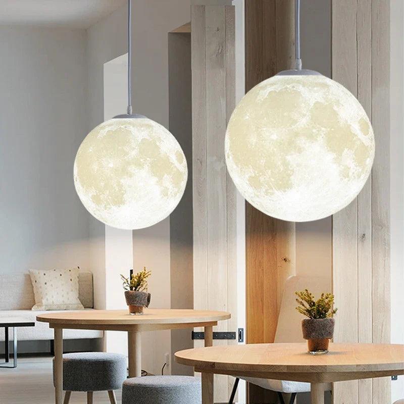 Nordic 3D printing moon chandelier simple children's room bedroom lamp restaurant decoration romantic planet small chandelier  ourlum.com   