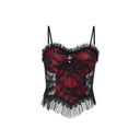 Gothic Cross Print Lace Trim Crop Top Edgy Corset Tank