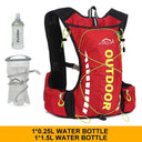 Cycling backpack for men and women, nylon bag, waterproof 8 liters, hiking and camping, 250ml water bottle with 1.5L water bag  ourlum.com Red 1.5L250  