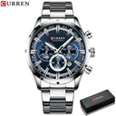 Curren Men's Blue Dial Chronograph Steel Watch: Stylish Waterproof Timepiece.  ourlum.com Silver blue box CHINA 