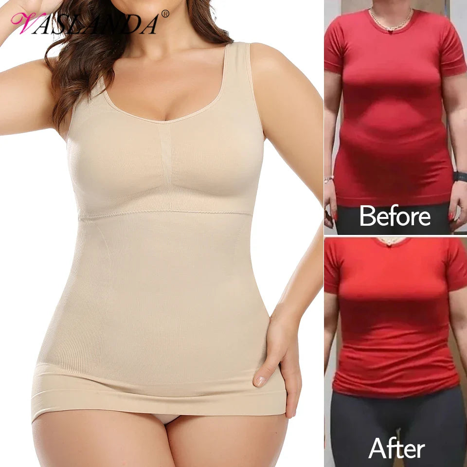 Plus Size Tummy Control Shapewear with Built-in Bra - Slimming Tank Top