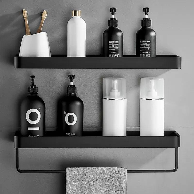 Bathroom Storage Solution: Easy Install Shower Shelf Black Aluminum Organizer for Shampoo & Toiletries  ourlum.com   