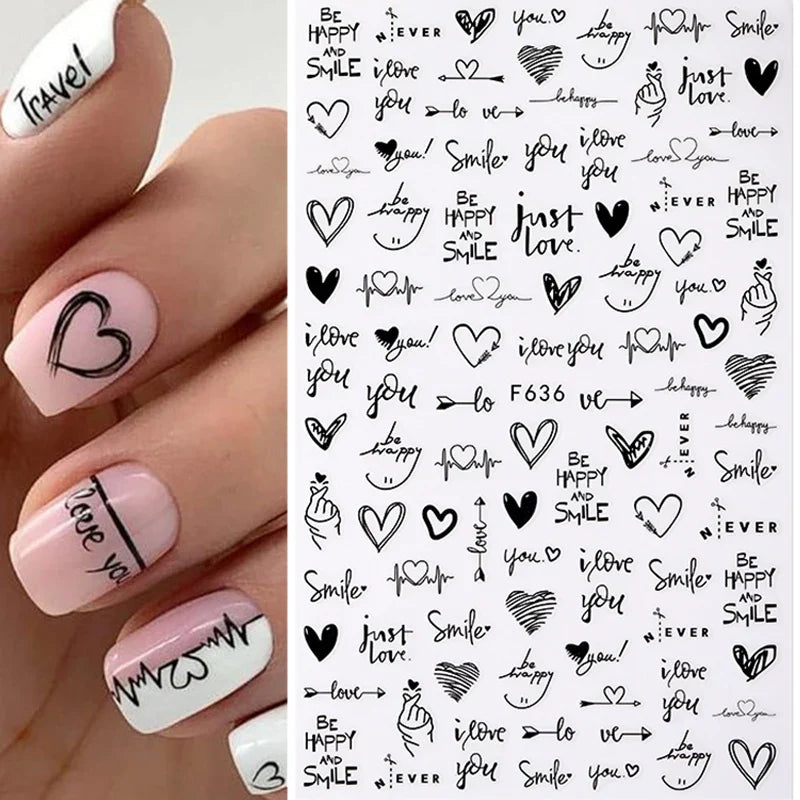 3D Nail Sticker Russia English Letter Stickers for Nail Love Heart Design Fruit Cherry Water Decal Nails Accessories Manicure  ourlum.com 5-F636  