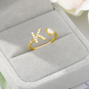 Zircon Initial A-Z Letter Rings For Women Adjustable Steel Ring