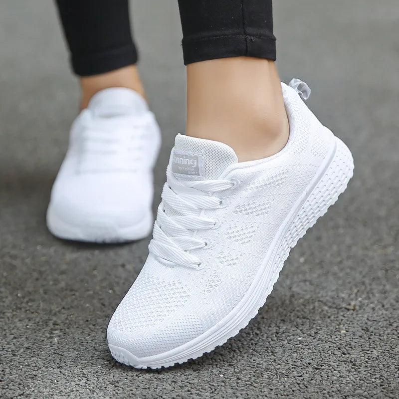 Breathable Mesh Women's Fashion Sneakers - White Vulcanized Gym Shoes with Modern Style and Comfortable Fit  Our Lum   