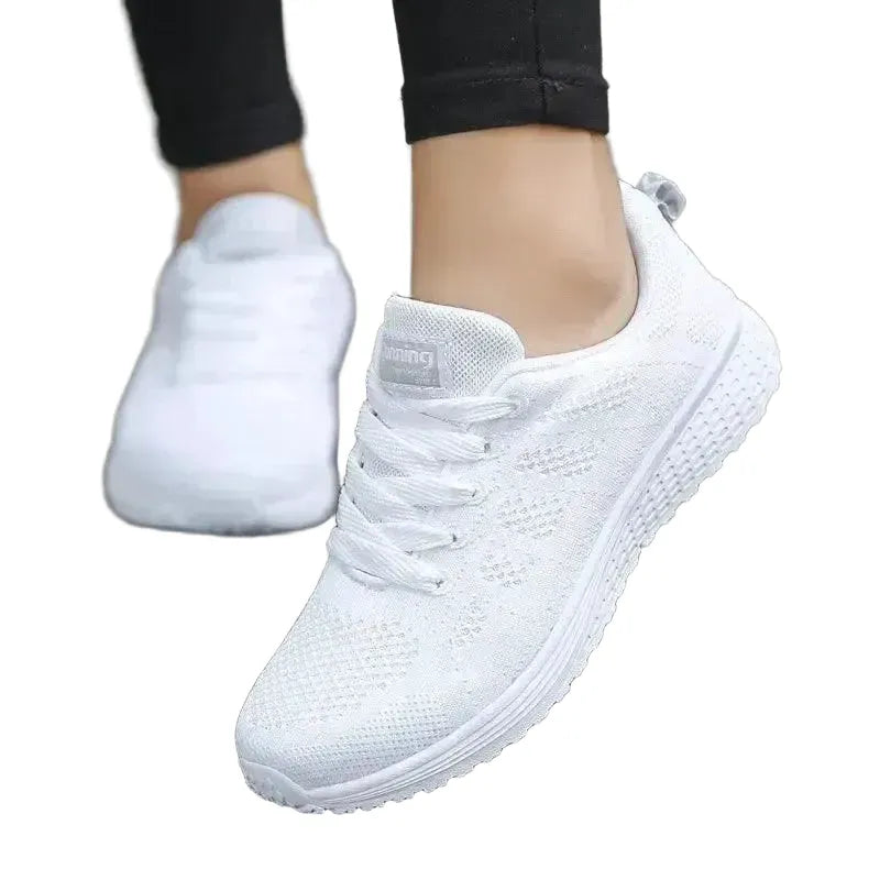 Breathable Mesh Women's Fashion Sneakers - White Vulcanized Gym Shoes with Modern Style and Comfortable Fit Our Lum