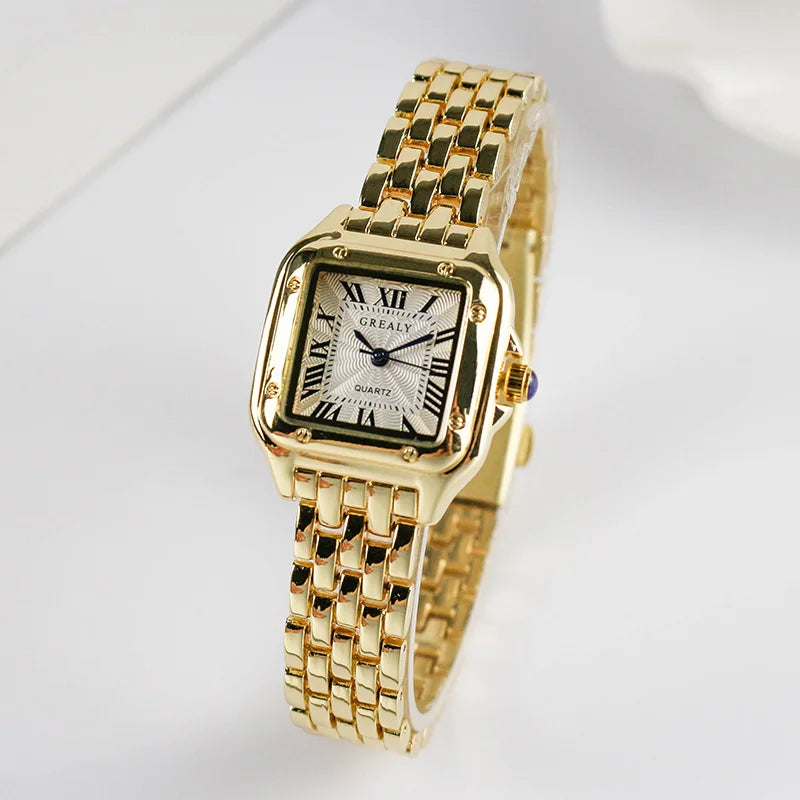 Elegant Square Women's Quartz Wristwatch with Steel Band - Trendy Silver Timepiece for Ladies  OurLum.com Gold No Drill CHINA 
