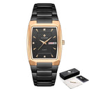 Square Luxury Men's Watch with Automatic Date Display Stainless Steel Gold Quartz Wristwatch  ourlum.com black rose box United State 