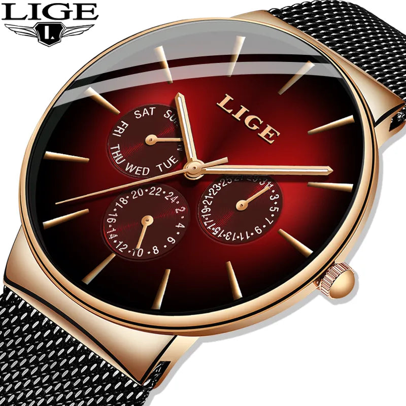 Stylish LIGE Men's Luxury Quartz Watch with Mesh Steel Strap  OurLum.com   