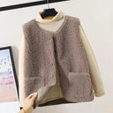 Luxurious Winter Fleece Button Vest for Women  ourlum.com Light Khaki S 