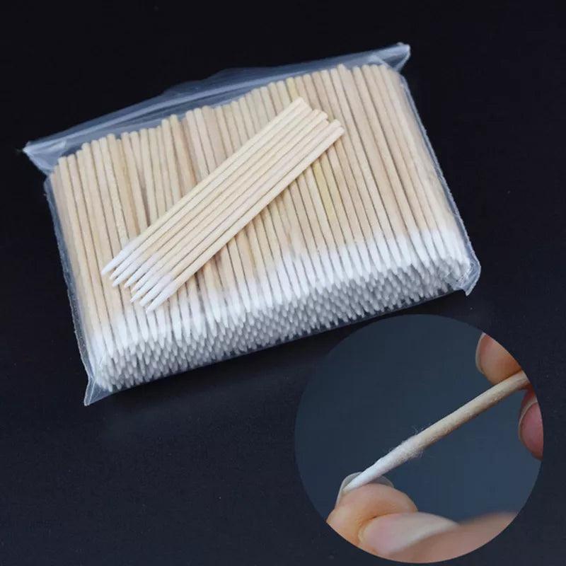 100/300 PCS/Ear Care Clean Wood Handle Pointed Tip Head Cotton Semi Permanent Eyebrow Eyelash Tattoo Thread Beauty Makeup Remove  ourlum.com   