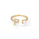 Zircon Initial A-Z Letter Rings For Women Adjustable Steel Ring