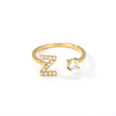 Zircon Initial A-Z Letter Rings For Women Adjustable Steel Ring