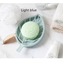 Leaf Shape Soap Dish: Automatic Drainage Shower Holder Blue Grey