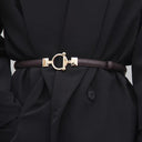 Chic Adjustable Gold Buckle Thin Waist Belt for Women - Faux Leather Skinny Fashion Accessory  ourlum.com coffee style 3 adjustable 