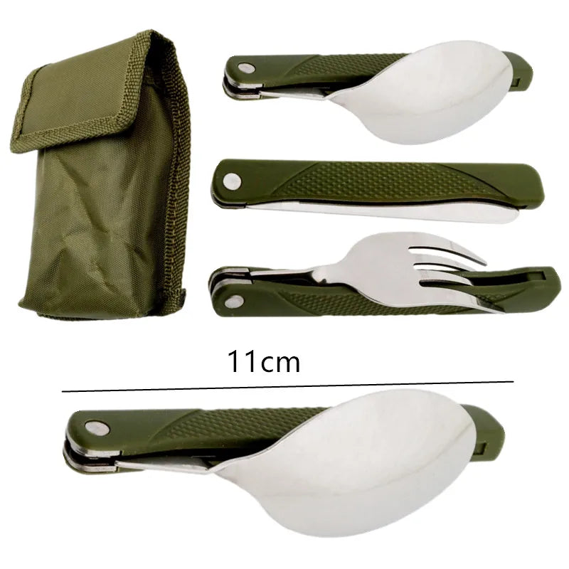 Stainless Steel Portable Folding Cutlery Set with Spork and Knife for Outdoor Camping and Picnics