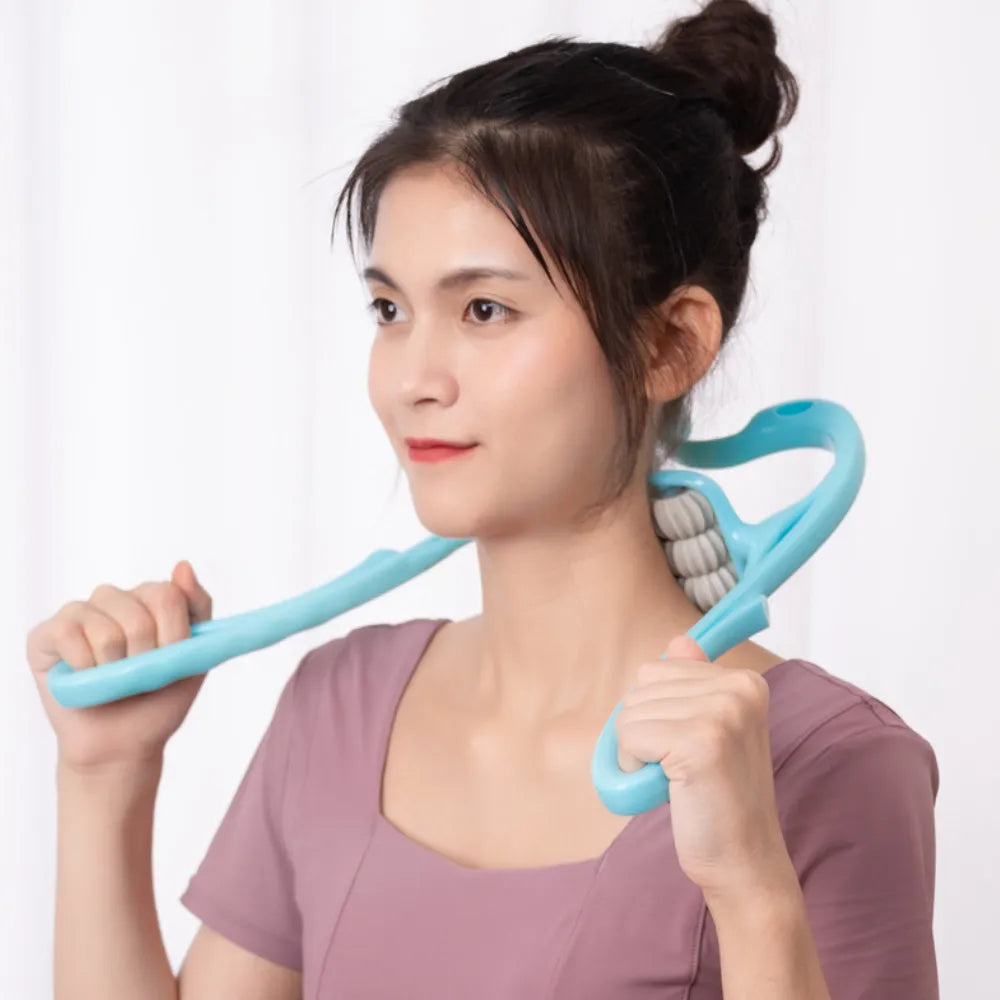 Neck Massager Therapy Neck and Shoulder Dual Trigger Point Roller Self-Massage Tool Relieve Hand Pressure Deep Pressure Massage  ourlum.com   