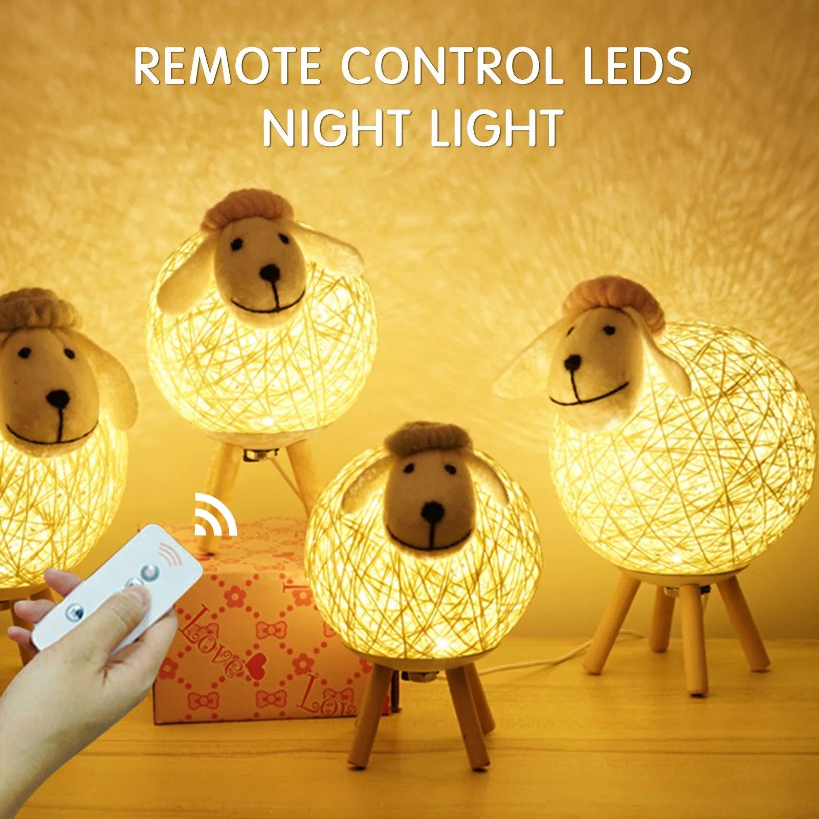 Dimming LEDs Night Light for Kids Cute Sheep Remote Controller Yarn-ball Lampshade Moon Lamp Nursery Lamp USB Baby Night light  ourlum.com   