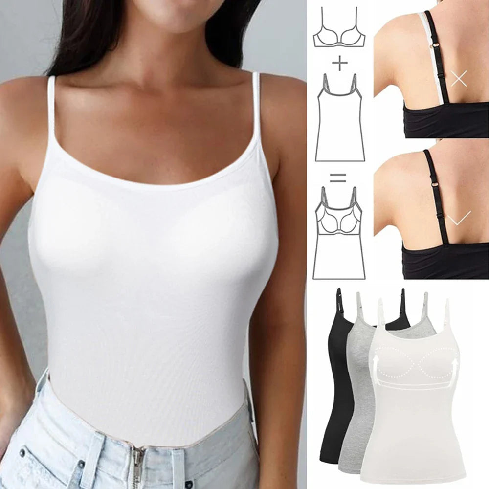 Adjustable Cotton Cami with Shelf Bra - Versatile Women's Tank Top 2/3 Packs