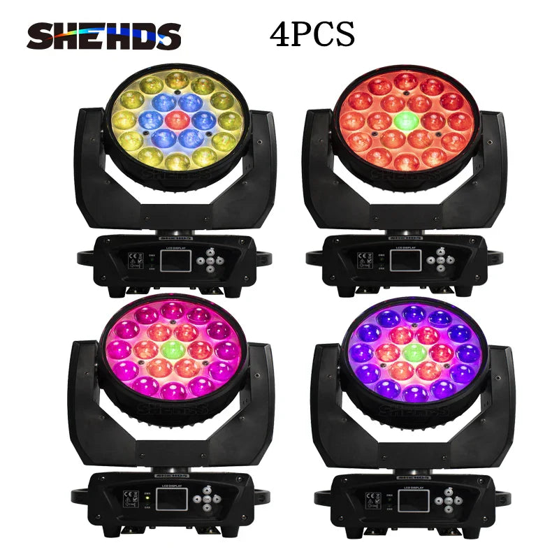 SHEHDS 4PCS Beam+Wash 19x15W RGBW Zoom  Moving Head Lighting for Disco KTV Party Free Fast Shipping