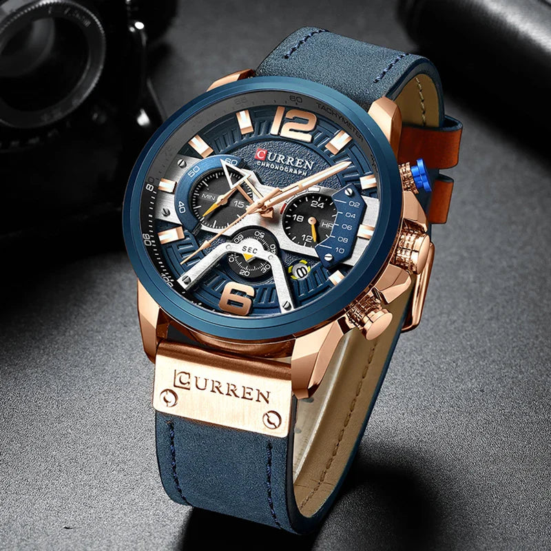 CURREN Men's Military Leather Chronograph Watch: Stylish & Functional Timepiece  ourlum.com   