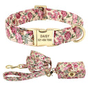 Personalized Custom Nylon Dog Collar Leash Set Engraved Nameplate Stylish All-Season Safety Pet Collar  ourlum.com Beige Sets S 