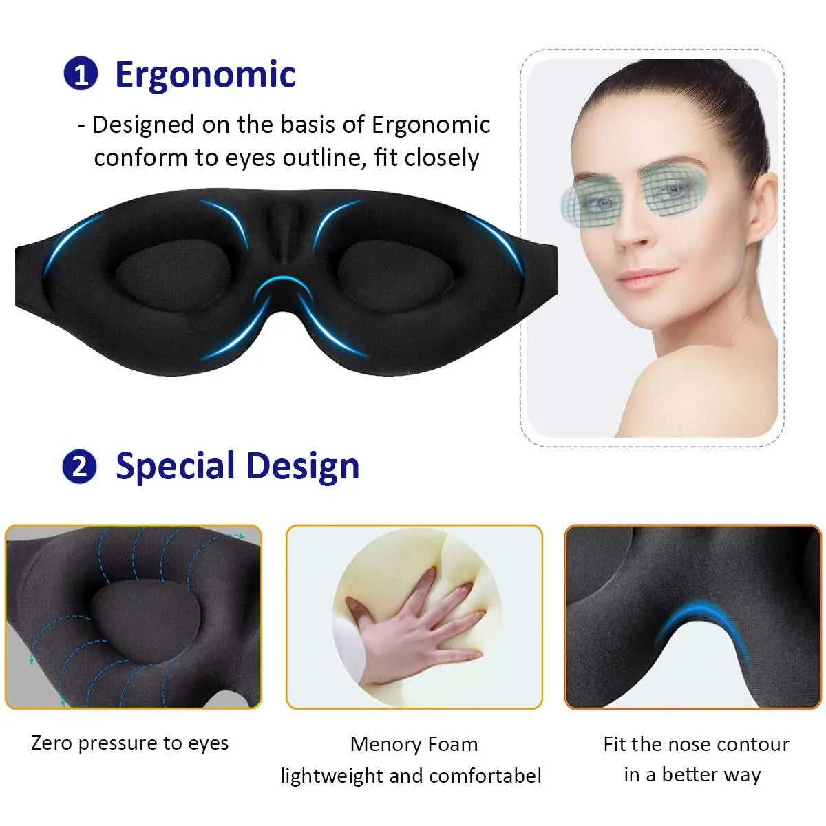 Memory Foam 3D Sleep Mask for Ultimate Comfort and Total Light Blockage