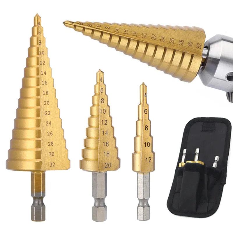 HSS Titanium Coated Step Drill Bit Set - Precision Drilling Tool for Metal and Woodwork  ourlum.com   