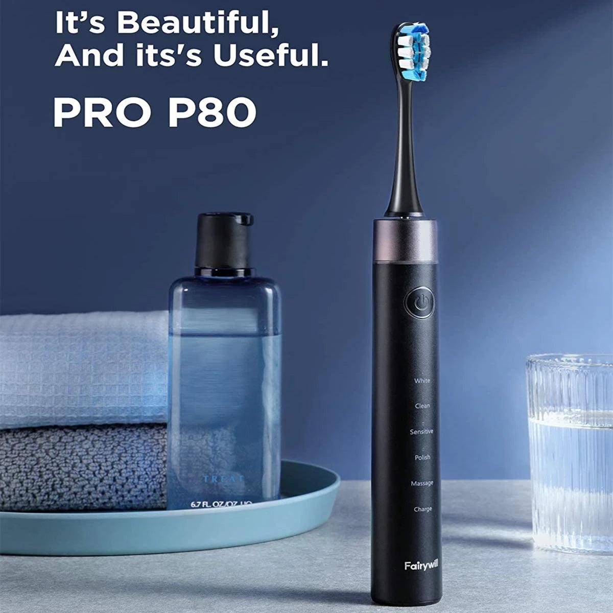 Fairywill P80 Sonic Electric Toothbrush with Pressure Sensor & Timer for Adults