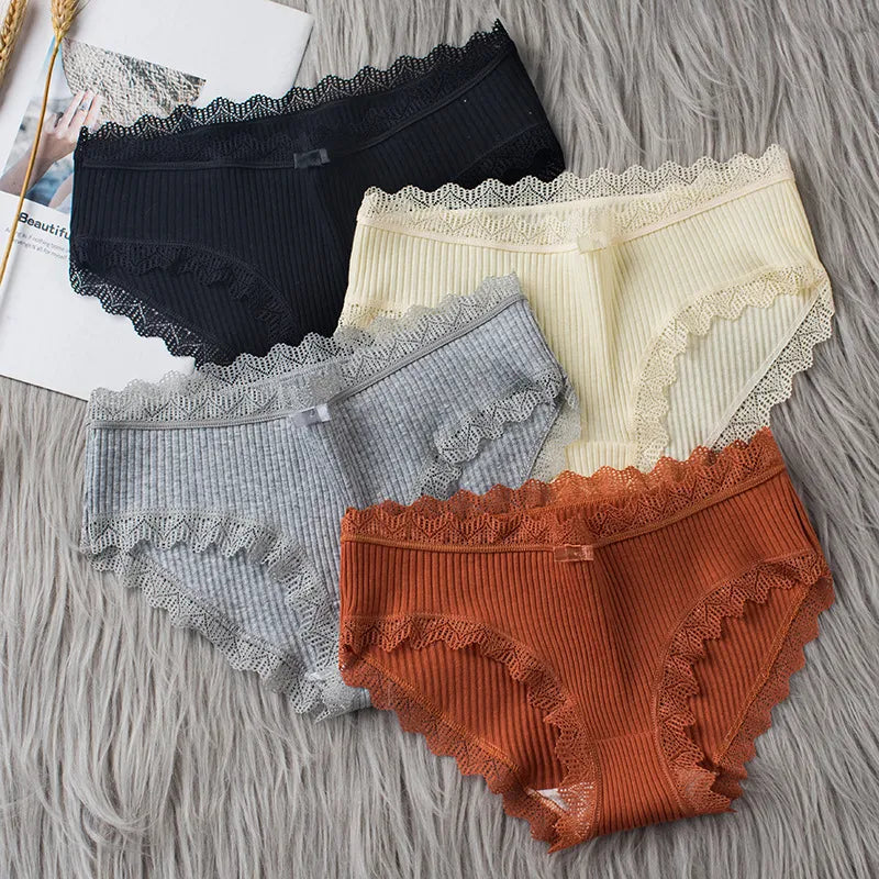 Ladies' Cotton Panties Set with Lace Embellishments - Breathable Sexy Underwear Trio - Our Lum - Our Lum  Our Lum   