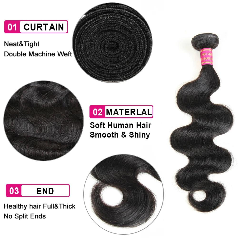 Meetu Brazilian Body Wave Human Hair Extensions - Natural Color 8-30 inch Bundle Deal  ourlum.com   